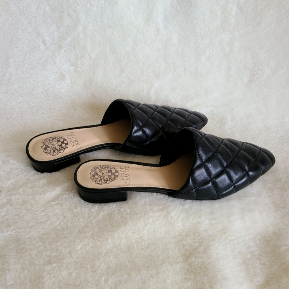 NWOT Vince Camuto Femlin Black Leather Slip-on Pointed Mule Flats 🖤